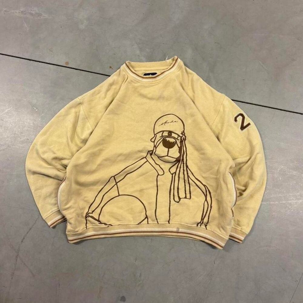 Y2k earthtone cartoon crewneck w/ pockets